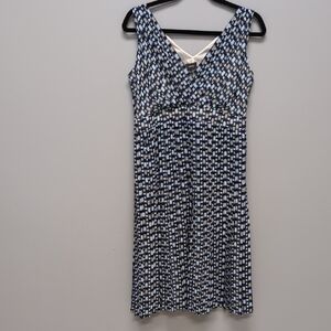 Mexx Blue and White V-Neck Sundress. Size 12 Woth Pleasted Skirt